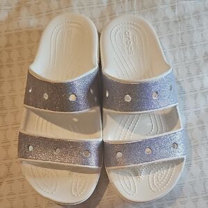 CROCS Silver Glitter Sandals Sparkle Comfort